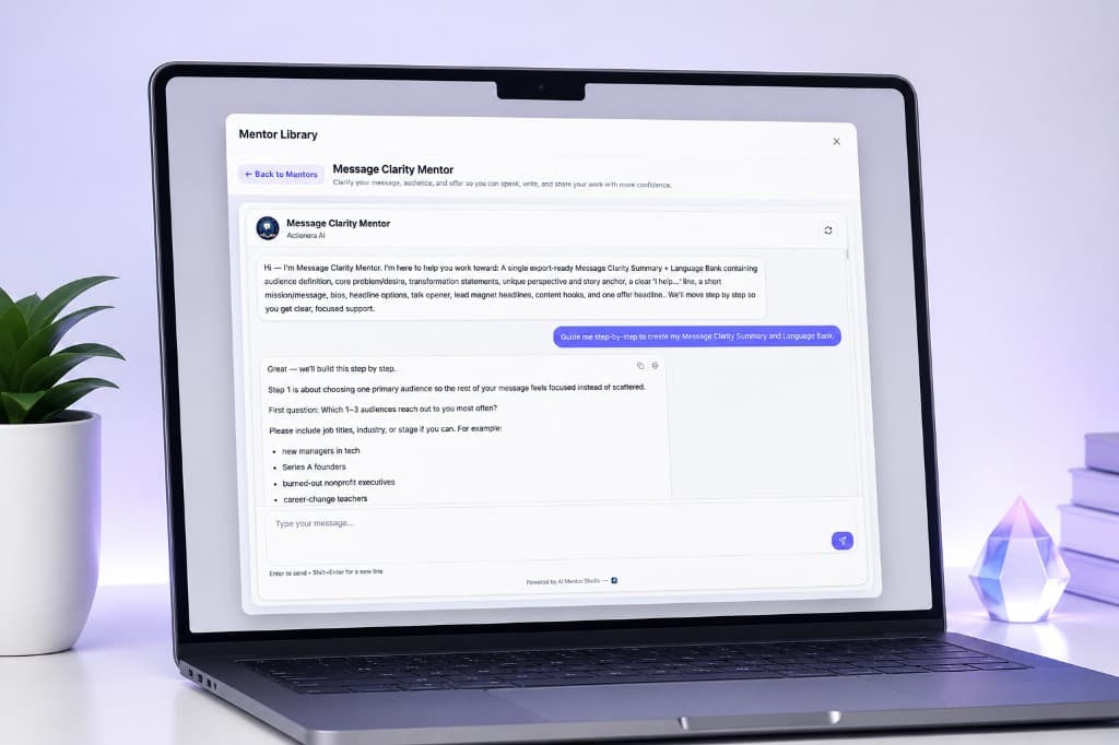 An AI Mentor experience shown inside a member community, without leaving that community.