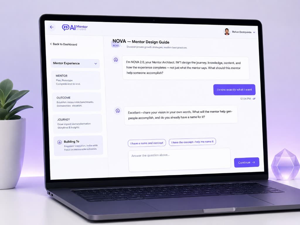NOVA Mentor Design Guide helping a creator define the outcome and journey for a Mentor.