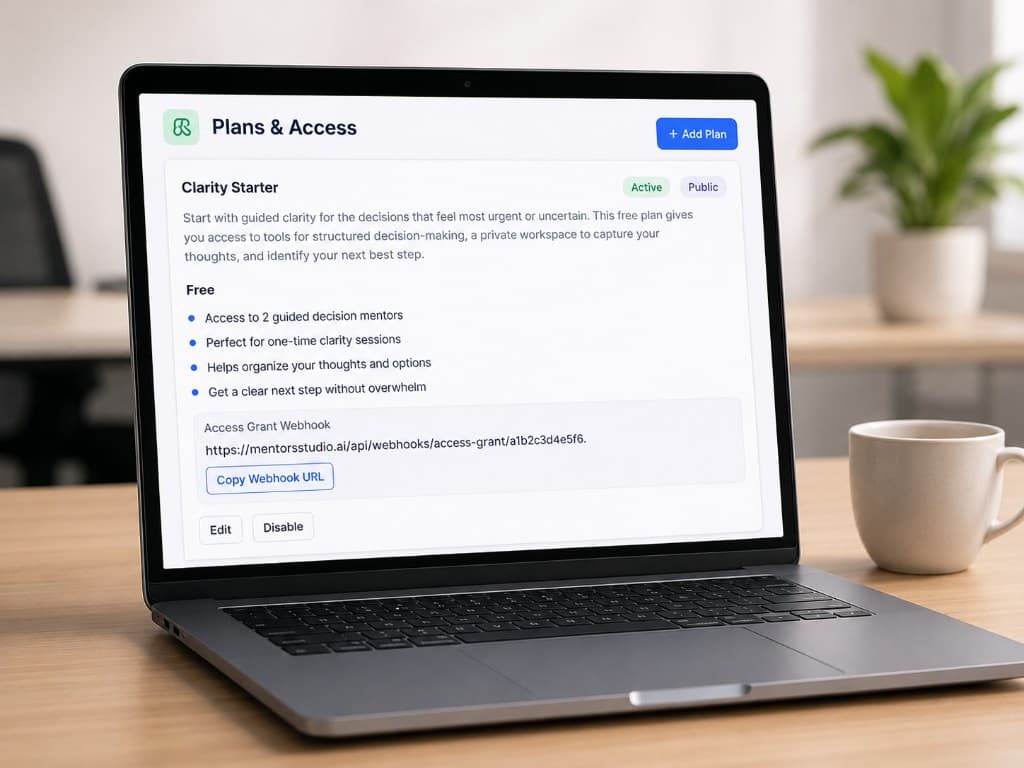Mentor Studio Plans and Access configuration for free and paid Mentor access.